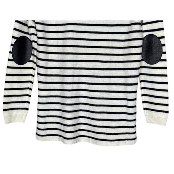 J. Crew Striped Leather Panel Wool Knit Long Sleeve Sweater XS Black Cream #4247 - Picture 8 of 15